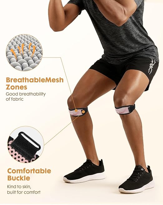 Knee Brace - 2Pack Adjustable Compression Brace with V-shaped Support Strip for Men Women Patella Band for Meniscus Injury Arthritis Pain Joint Support Strap for Workout, Pink