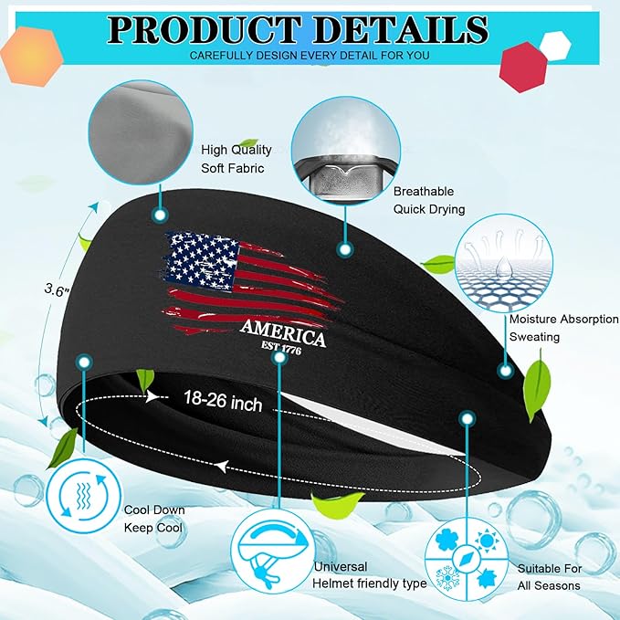 Sports Headbands for Men 3pcs Sweat Bands Headbands Men Sweatbands for Mens Women Running Head Bands Hairband