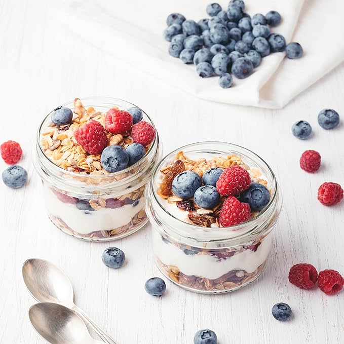 Overnight Oats Containers with Lids, 10oz Glass Jars with Lids 4 pcs, Candy, Wide Mouth Mason jars for Salad, Yogurt, Snacks, Meal Prep