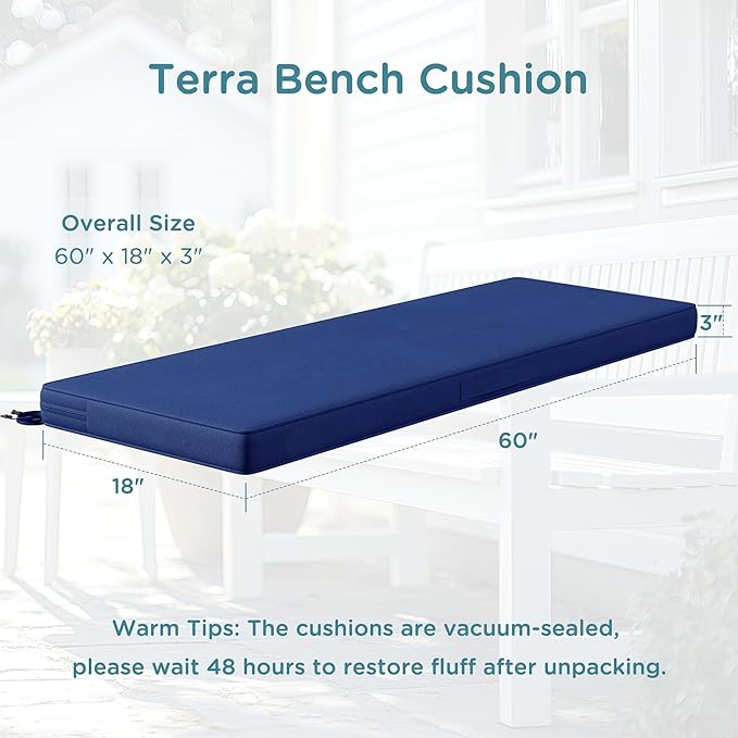 Codi Outdoor Bench Cushion 60 inch, Double Waterproof Patio Furniture Cushions Replacement for Swing, Porch, Couch, 60x18x3'', Navy