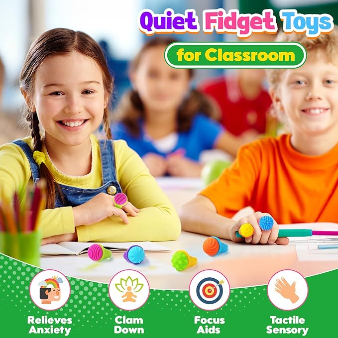 Fidget Toys Kids Sensory Rings: Textured Spinner Rings for Anxiety Relief - Sensory Toys for Autism ADHD Special Needs Classroom School - Gifts Prizes Bulk for Kids Stocking Stuffers Goodie Bags