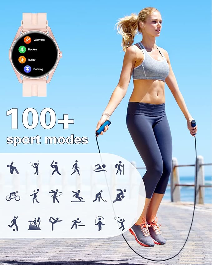 HUAKUA Smart Watches for Women Men (Answer/Make Calls) Compatible with iPhone/Android Phones, Round Smartwatch Digital Watch Fitness Tracker with Heart Rate Monitor Sleep Tracker Waterproof Pink