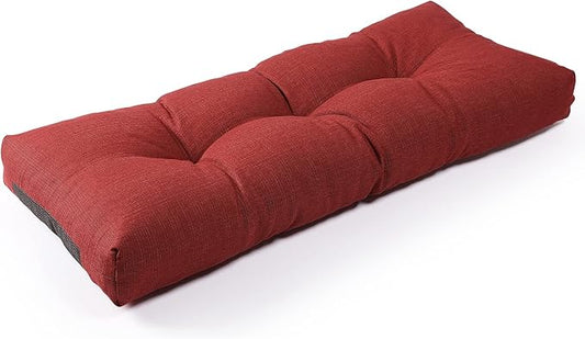 SUNROX LokGrip Non Slip Tufted Memory Foam Bench Cushion, FadeShield Water Resistant Durable Thicken Outdoor/Indoor Bench Seat Pads 36x14x4 inch, Burgundy