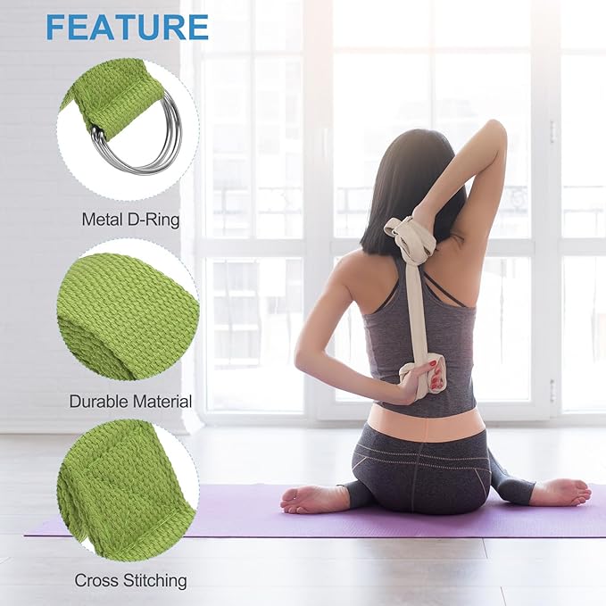 PATIKIL Yoga Strap for Stretching Cotton Yoga Belt with Adjustable Metal D-Ring Buckle Stretch Bands for Fitness Pilates