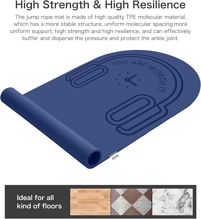 8/20/30mm Jump Rope Mat Fitness Exercise Mat Durable, Non-Slip, Workout Mats with Jump Rope & Carrying Bag for Home Gym Flooring (55"x 24")