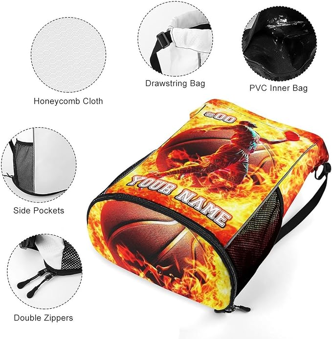 Custom Basketball Drawstring Backpack - Cool Cinch Sack, String Backpacks with Pocket for Kids Women Men Boys Girls for Gym Outdoor Sports Travel Athletic Drawstring Bag - Lightweight/Foldable