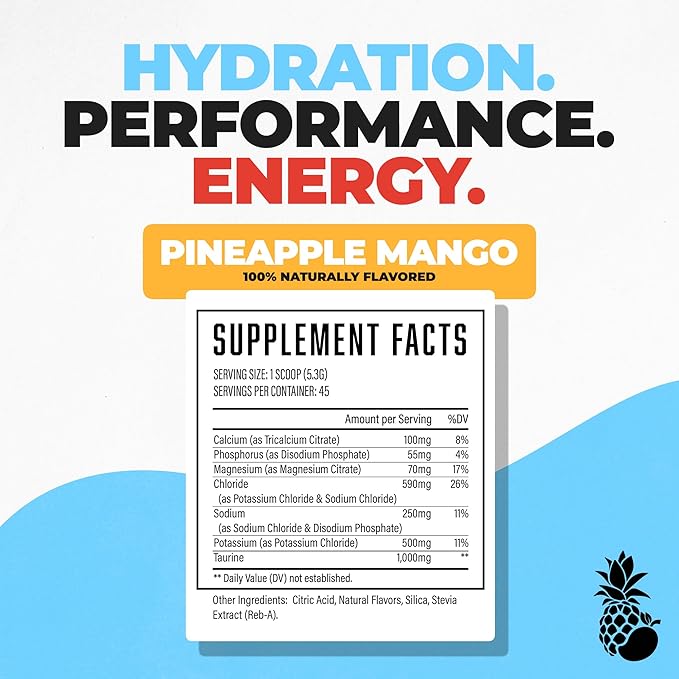 Huge Supplements Electrolytes Powder - Advanced Hydration Formula with Full Electrolyte Profile - Sugar Free, No Artificial Flavors or Colors - 45 Servings (Pineapple Mango)
