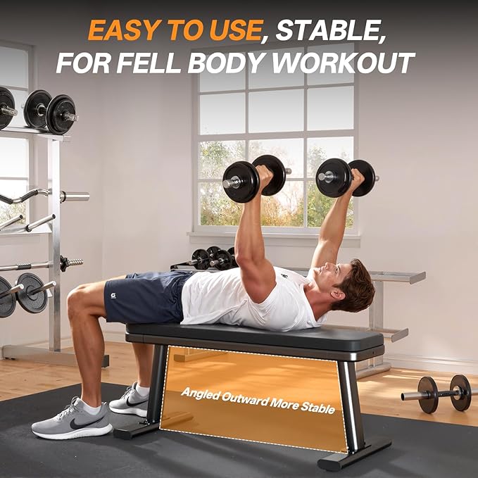 YAMO Flat Bench, Heavy Duty Weight Bench for Home Gym, Easy Assembly Workout Bench, Multipurpose Strength Training Bench Press for Full Body Workout