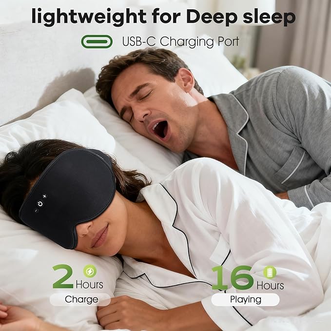 3D Sleep Headphones with Bluetooth 5.4 Sleep Mask, Bamboo Cotton Music Wireless Bluetooth Eye Mask for Sleeping, Earphones HD Speaker Microphone for Travel, Gifts for Men Women, Removable
