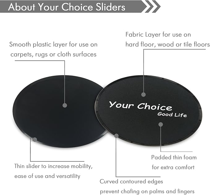 Your Choice Core Sliders - Dual Sided Exercise Gliding Discs for Carpet & Hardwood, 7" Workout Sliders