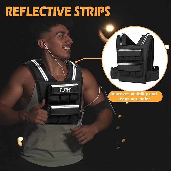 FUFF Adjustable Weighted Vest for Men,20lbs/30lbs/40lbs Vest for Strength Training,Weight Vest with Reflective Strip for Running Walking Exercise Workout