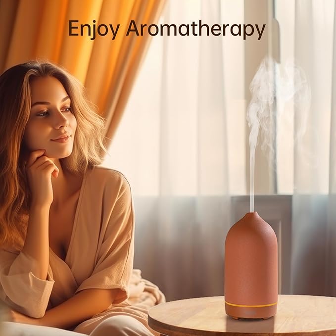 Wanlola Essential Oil Diffuser,120ml Aromatherapy Ceramic Diffusers with Auto Shut Off Function for Home Office Room(Terracotta)