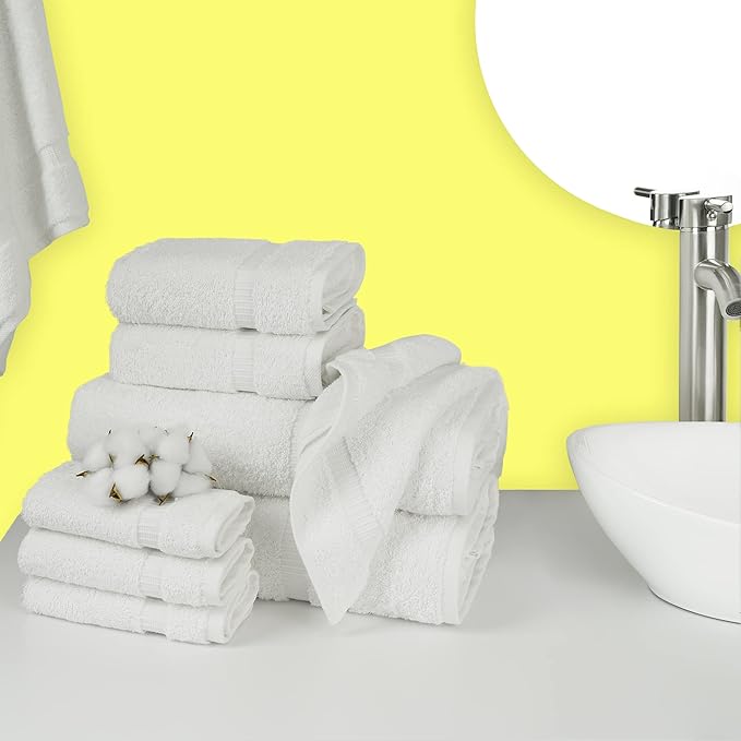 Chakir Turkish Linens | Hotel & Spa Quality 100% Cotton Premium Turkish Towels | Soft & Absorbent (8-Piece Towel Sets, White)