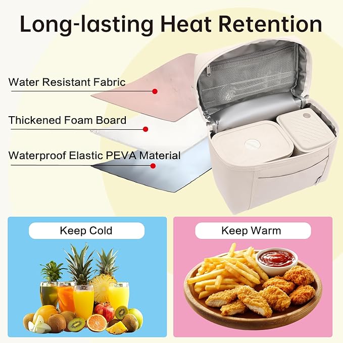 Insulated Lunch Bag Portable Lunch Box Bag Men Women Leakproof Lunch Cooler Bag with Adjustable Strap Adult Lunch Box for Office Picnic Travel Off White