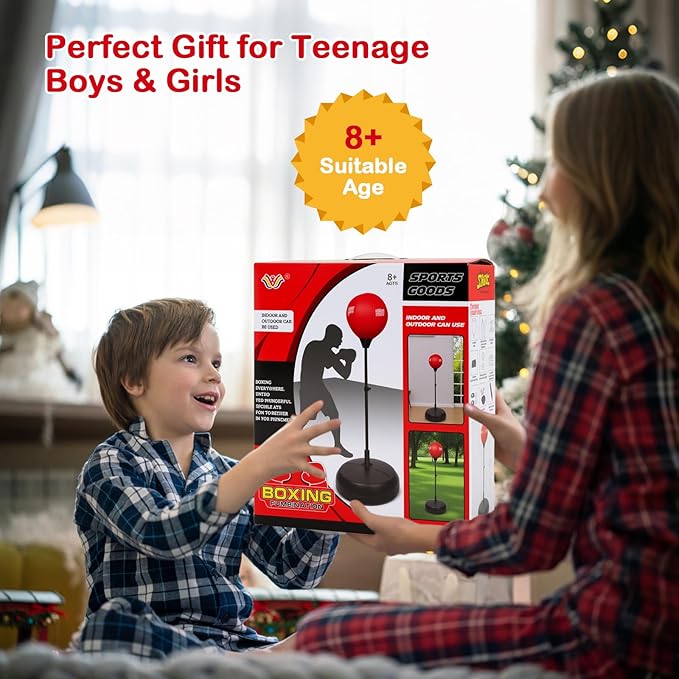 Goplus Punching Bag for Kids, Height Adjustable Kids Workout Equipment with Boxing Stand, Boxing Gloves, Inflator for Teens Adults Boys & Girls Aged 8+, Reflex Bag for Christmas Birthday