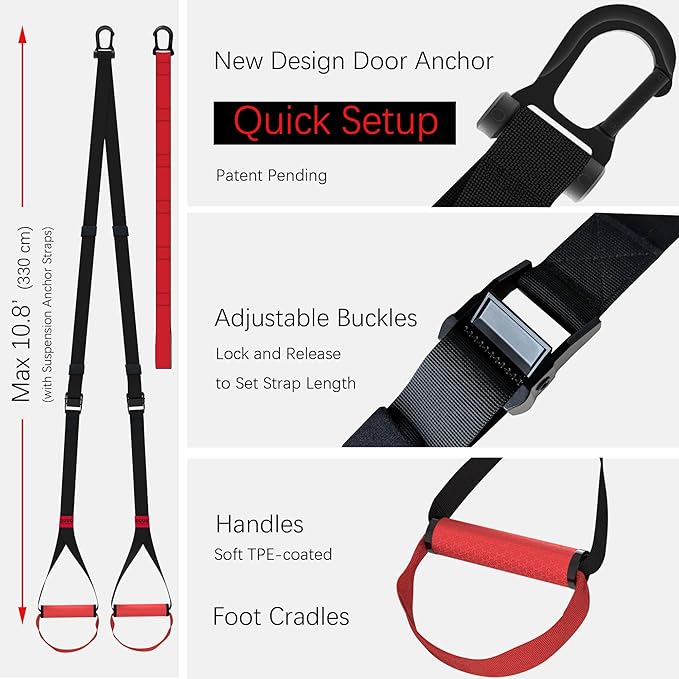 Home Suspension Straps Training Kit, Gym Bodyweight fitness All in One Workout for Full Body, with Safety Sign, Big Poster&Mess Bag