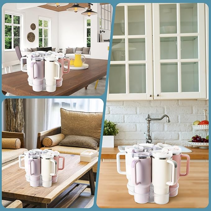 Water Bottle Organizer for Stanley 40oz Tumbler with Handle, Rotating Cup Organizer Holder, Acrylic Water Bottle Storage Rack Compatible for Stanley Cup Accessories for Kitchen Cabinets