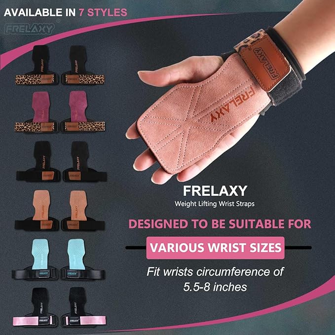 Frelaxy Lifting Wrist Straps Women and Men, Weight Lifting Grips with Cushion Wrist Loop, Double Layer Leather and Storage Pouch, Gym Workout Straps for Deadlift and Powerlifting
