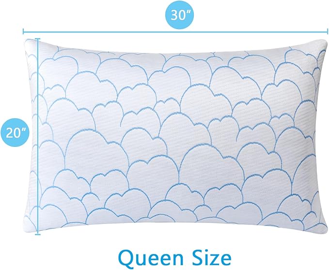 Cooling Pillows Queen Size Set of 2, Shredded Memory Foam Pillows for Sleeping 2 Pack, Soft Breathable Bamboo Cool Cold Bed Pillow Adjustable Firm Gel Pillow for Hot Side Back Stomach Sleepers ﻿