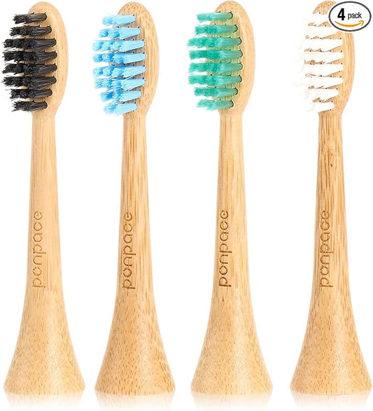 Bamboo Toothbrush Heads Compatible with Philips Sonicare, Soft Castor-Oil Bristles, Biodegradable Toothbrush Replacement Heads, Eco-Friendly & Daily Cleaning