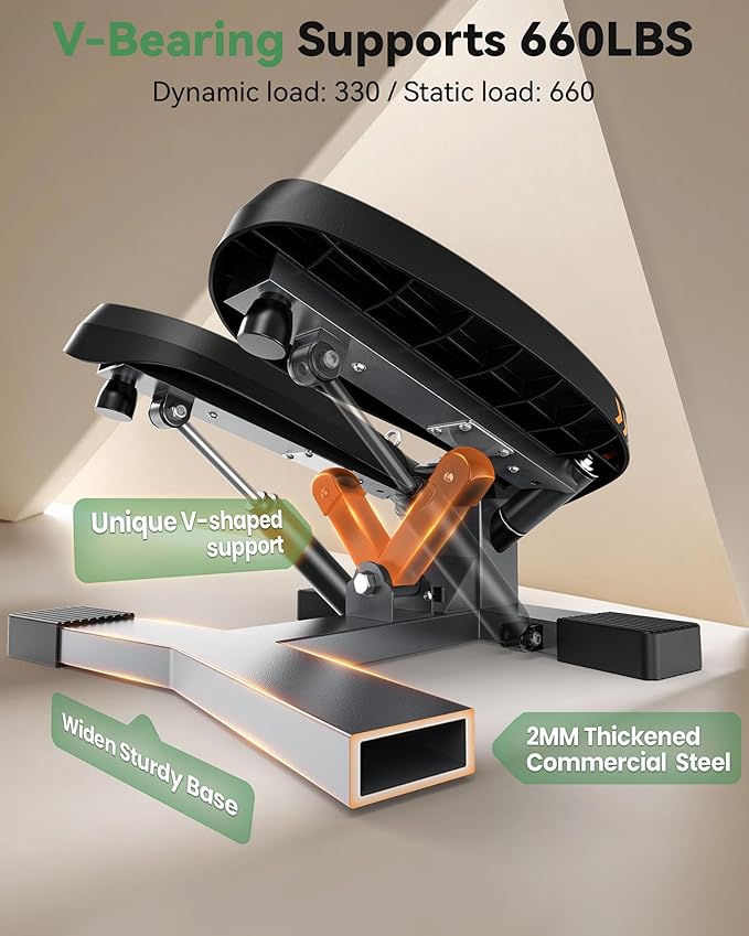 Sportsroyals Stair Stepper,Twist/Mini Stepper for Exercise at Home,Step Machine with Resistance Bands for Full Body Workout, 350lbs+ Capacity