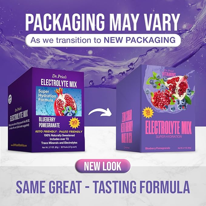 Dr. Price’s Electrolyte Mix | Sugar-Free Hydration Powder with 72+ Trace Minerals | No Sugar, Fast-Dissolving Electrolytes Powder Packets | Blueberry-Pomegranate (30 Packs)