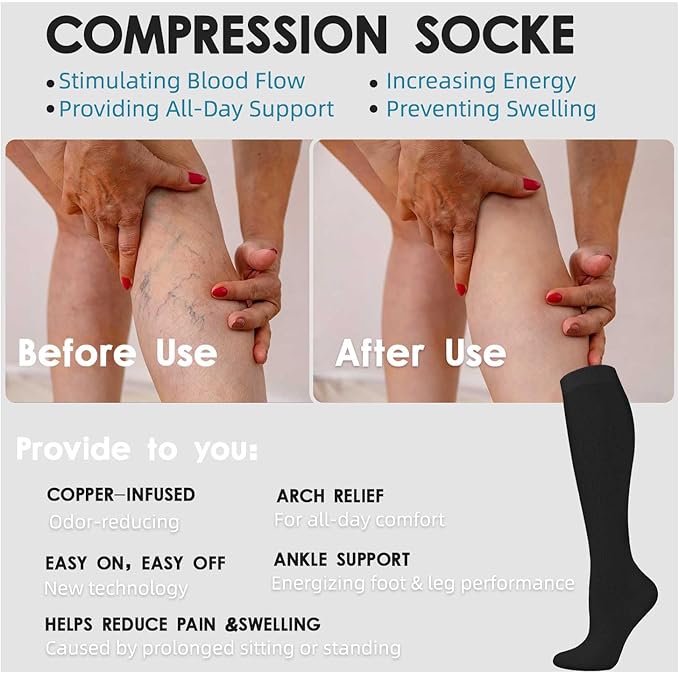 Graduated Compression Socks for Women&Men 20-30mmhg Knee High Socks Travel Hiking Running Stocking