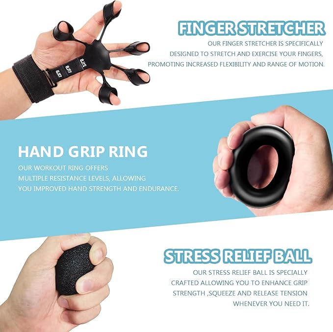10 PCS Grip Strength Trainer Kit, Hand Gripper Strengthener, Forearm Strengthener, Finger Strengthener, Finger Exerciser, Stress Relief Ball,Forearm Workout Ring for Muscle Building and Injury Recover