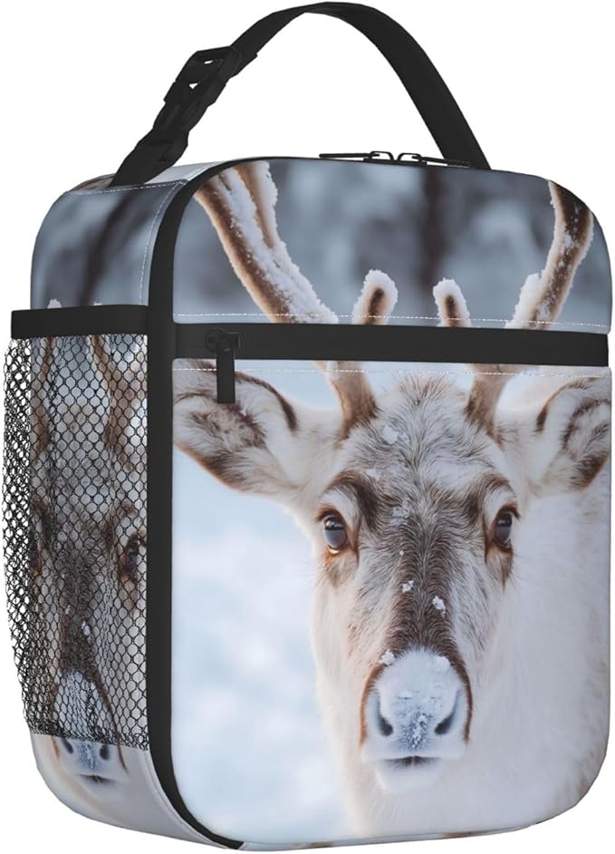 Insulated Lunch Box for Women Men, Reindeer Lunch Box Reusable Portable Lunch Bag Cooler Tote Waterproof Lunch Container for Office Picnic Work Travel Hiking