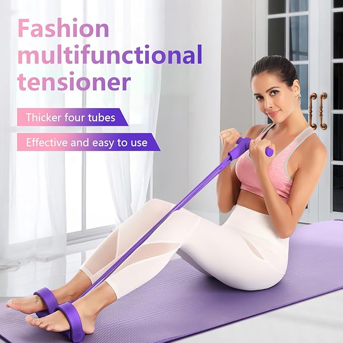21 Fitness Resistance Bands-4 Tube Pedal Ankle Puller, 2025 New Elastic Yoga Pedal Puller Stretch Band for Exercise, AB Training Auxiliary Device Workout Equipment for Women Men