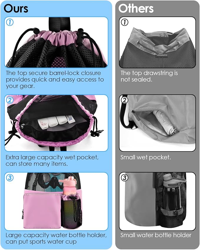 BROTOU Swim Bag Beach Backpack with Wet Pocket Mesh Drawstring Bags for Swimming, Gym