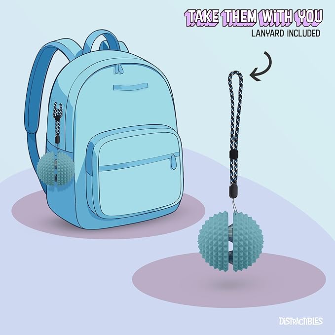 Round Spiked Sensory Fidget Clicker, Tactile Stimming Device with Mechanical Clicky Switches, Lanyard Attachment, Ideal for Pain Stim, ADHD, Autism & Stress Relief (Blue, Large)