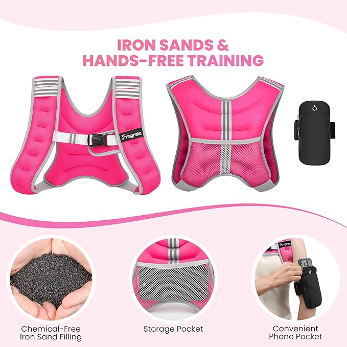 Fragraim Weighted Vest for Women Men - 8lb/10lb/12lb/16lb/22lb/25lb/30lb Weight Vest with Reflective Stripe, Detachable Phone Pouch, Ideal for Walking, Strength Training, Running, Workout, Cardio