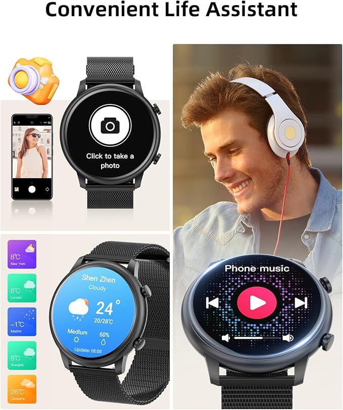 Hwagol Smart Watches for Women Android Phones iPhone Compatible(Bluetooth Call),1.39'' Round Sports Watch Fitness Tracker Heart Rate/SpO2/Sleep Monitor,Pedometer (Black Steel)