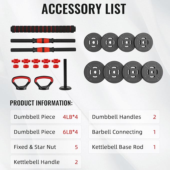 Multi-Functional Portable Changeable Dumbbell and Barbell Kettlebell Set with Adjustable Weights, 40LBS or 60LBS Sets, 2-in-1 or 4-in1, Multiple Sizes