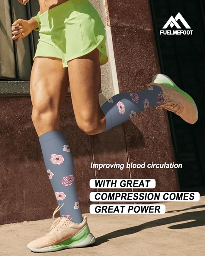 FuelMeFoot 6 Pairs Compression Socks for Women & Men 15-20mmHg Graduated Support Knee High Socks for Nurses, Travel, Athletic