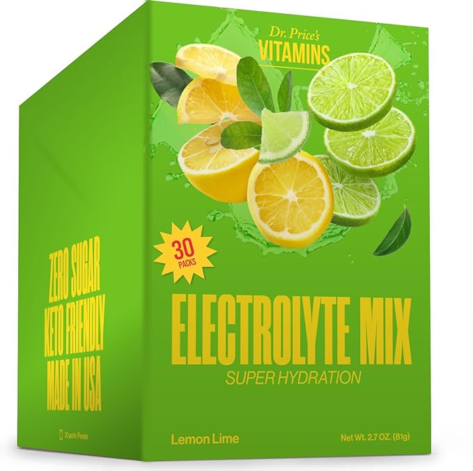 Dr. Price’s Electrolyte Mix | Sugar-Free Hydration Powder with 72+ Trace Minerals | No Sugar, Fast-Dissolving Electrolytes Powder Packets | Lemon-Lime (30 Packs)