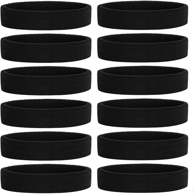 ONUPGO Sweatband Headbands for Men & Women -12PCS Sports Headbands Moisture Wicking Athletic Cotton Terry Cloth Headband for Tennis,Basketball,Football,Gym,Working Out