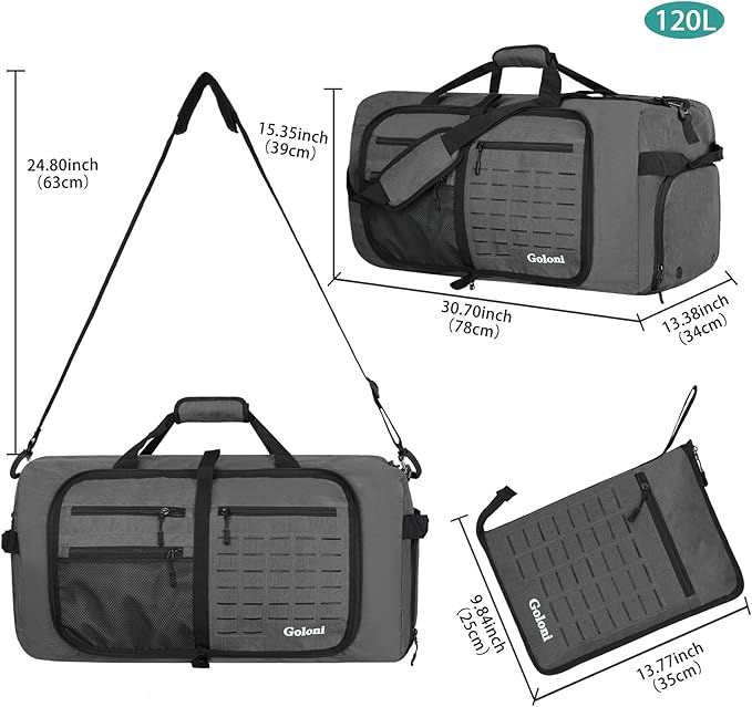 Foldable Travel Duffle Bag,Duffle Bag with Shoes Compartment and Adjustable Strap,Large Packable Travel Bags for Men Women,Waterproof Duffel Bag