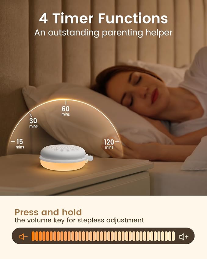 Glocusent 3-In-1 Portable Sound Machine for Baby, White Noise for Sleeping, Night Light & Phone Connected Speaker 34 Sounds Timing Function 1000mAh Large Battery Designed for Travel Deep Restful Sleep