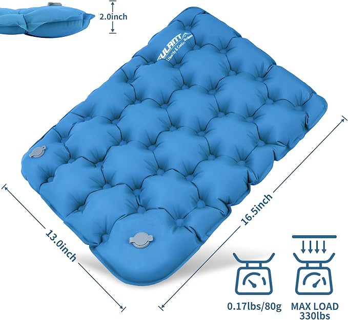 EULANT Inflatable Push-Press Seat Cushion,Lightweight Camping Air Sitting Pad,Portable Travel Air Cushion for Stadium Seat,Bleacher,Hiking,Climbing,Office,Airplane Car, Upgraded-blue