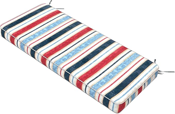 Outdoor Bench Cushion, Bench Furniture Cushion 48x18x3 Inch, Porch Swing Cushions for Home Garden Loveseat Couch Sofa Glider, Stripe Red Blue