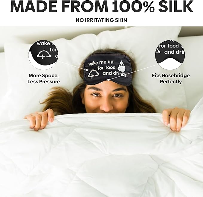 VITYA Charcoal Do Not Disturb/Wake Me Up Double-Sided Silk Sleep Mask for Women/Men | Light Blocking | Soft Breathable Sleep Eye Mask for Traveling on Airplane | Eye Mask with Elastic Strap