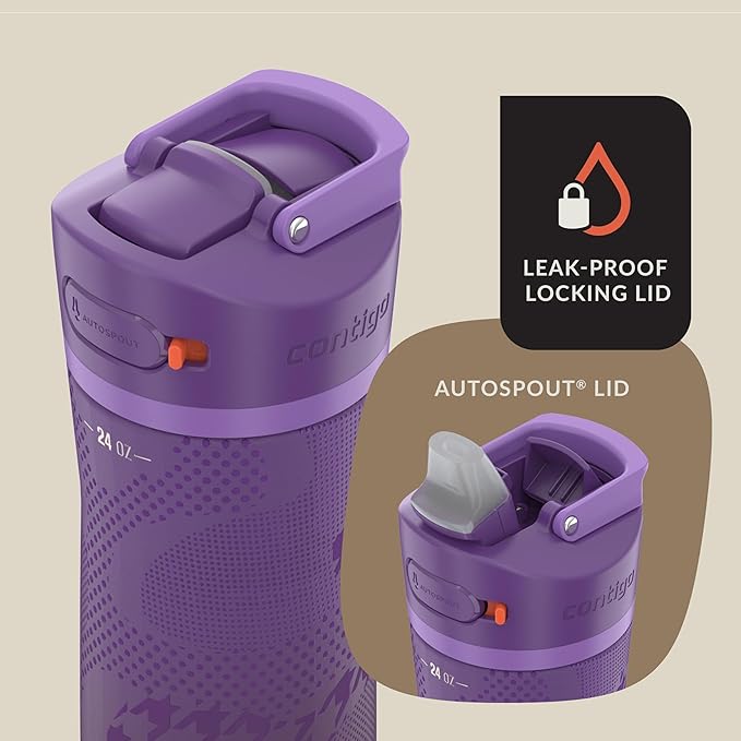 Contigo x Ally Love Ashland Chill 2.0, Stainless Steel, Spill Proof Water Bottle with AutoPop Easy Lean Lid, BPA Free, 24oz, Violet