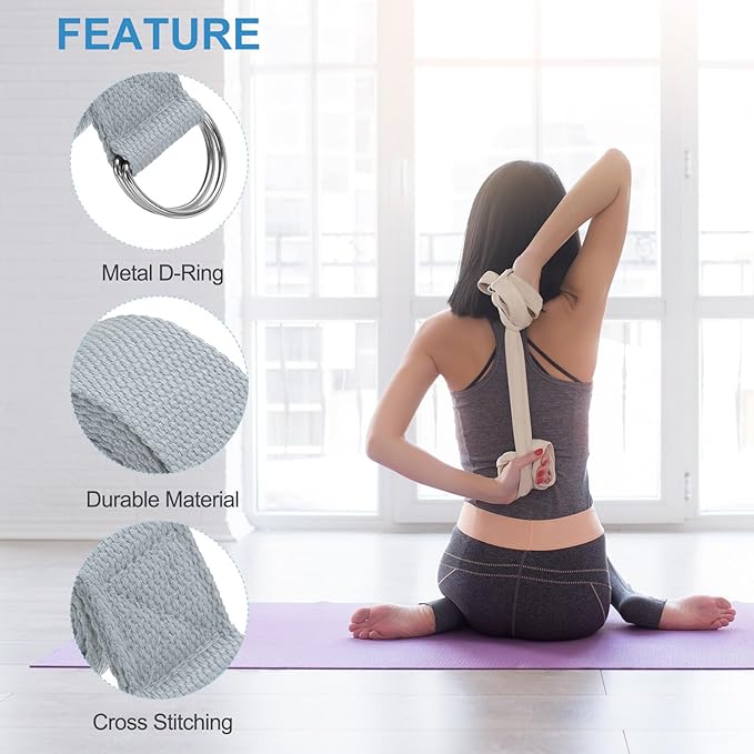 PATIKIL Yoga Strap for Stretching, Cotton Yoga Belt with Adjustable Metal D-Ring Buckle Stretch Band for Fitness Pilates