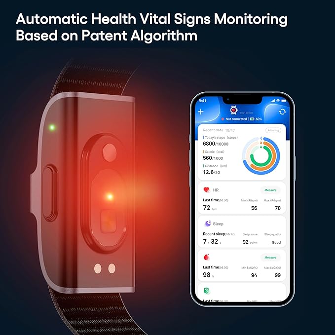 Smart Bracelet Wearable Fitness Tracker Heart Rate Sleep Stress Monitor Multiple Sports Modes Waterproof Screenless Activity Tracker for Android iOS Phones