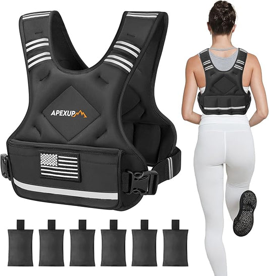 APEXUP Adjustable Weighted Vest, 4-10lb/12-18lb/20-32lb Vest with 6 Ironsand Weights and Large Pocket, Weight Vest for Men Women Strength Training, Running, Walking