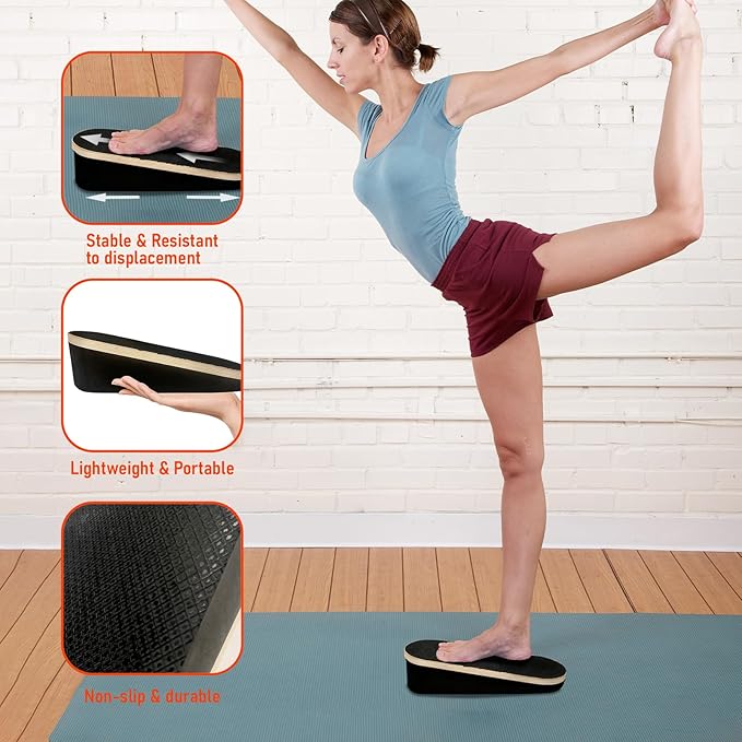 Athletic Balance Boards, Athletic Balance Trainer for Core & Ankle Strength, Non-Slip Wood TPE Wobble Board for Home Gym Fitness, Rehabilitation, and Stability Training