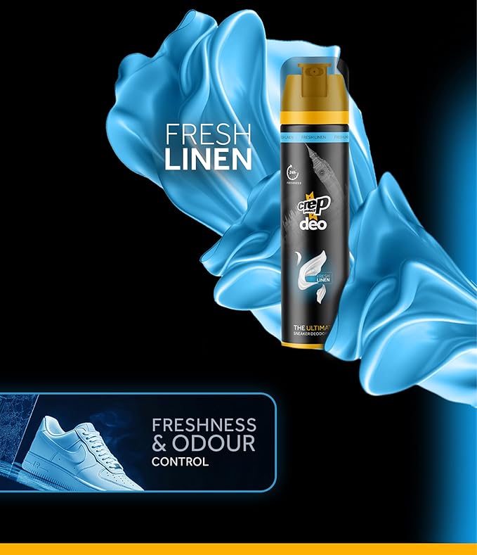 Crep Protect Shoe Deodorizer Spray - Shoe Smell Eliminator Delivers 24-Hour Odor Protection, Residue-Free Formula for All Sneakers, Refreshing Scent (Fresh Linen, Vanquish, 5.07oz)