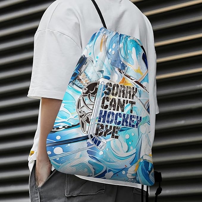 Hockey Drawstring Backpack - Cool Cinch Sack, String Backpacks for Kids Women Men Boys Girls for Gym Outdoor Sports Travel Athletic Drawstring Bag - Lightweight/Foldable